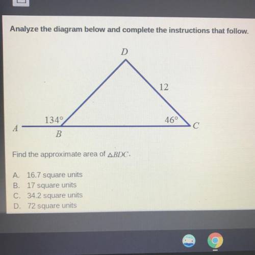 Find the approximate area of triangle BDC