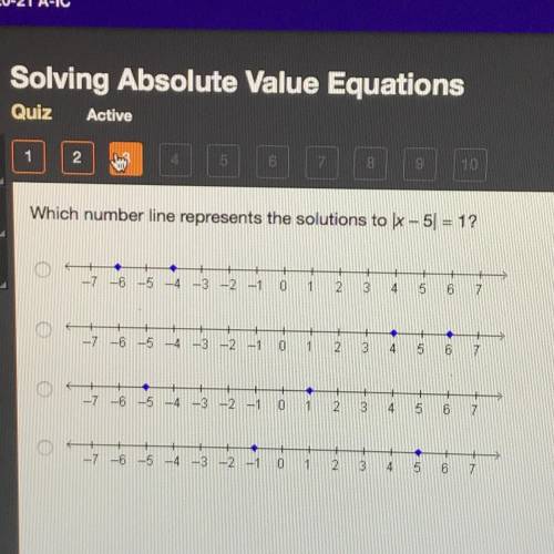 Which number line represents the solutions to lx - 5| = 1?