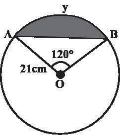 FIND THE AREA OF THE SEGMENT AYB. IF RADIUS OF THE CIRCLE IS 21cm AND ANGLE AOB= 120 DEGREE ( use p