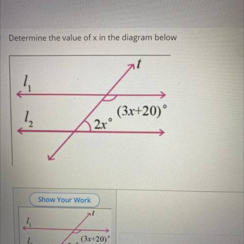 Determine the value of x in the diagram below