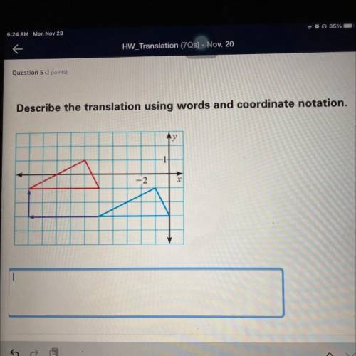 Describe the translation using words and coordinate notation