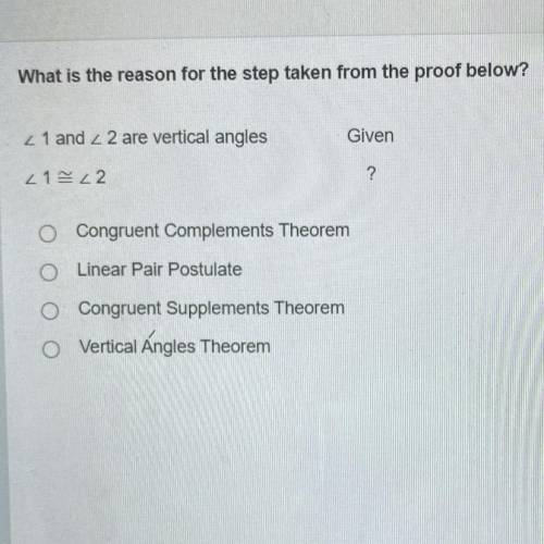 What is the reason for the step taken from the proof below?

2 1 and 2 2 are vertical angles
Given