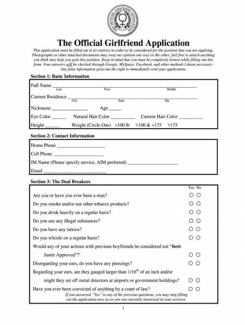 Guyssssssssssss, I'm so bored. Fill out the application but make it funny not real stuff