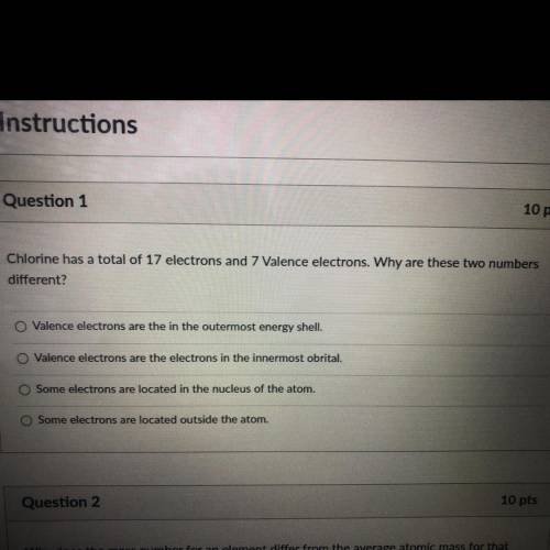 Chlorine has a total of 17 electrons and 7 Valence electrons. Why are these two numbers

different