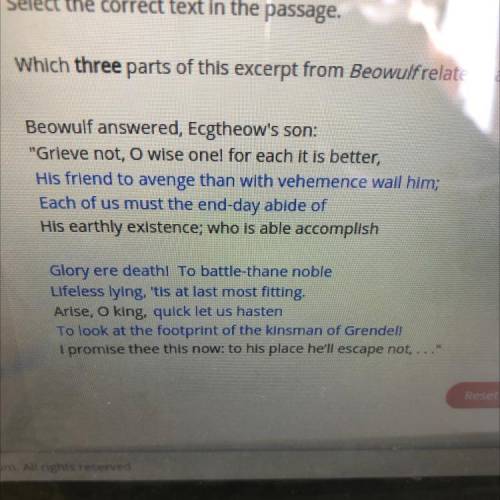 Which three parts of this excerpt from Beowulf relate to a warrior code?