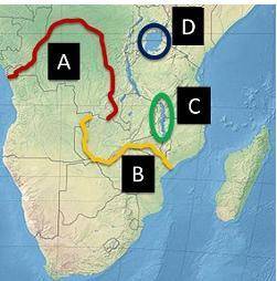 Which of the waterforms on the map below is not identified correctly?

A. Letter A -- Congo RiverB