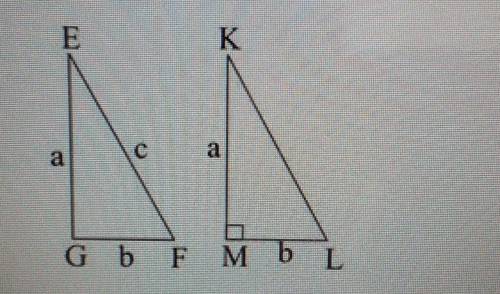 HELP PLEASE

The figure below shows two triangles EFG and KLM: Which of the following can be u