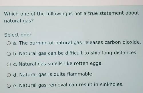 Which one of the following is not a true statement about natural gas?

a.The burning of natural ga