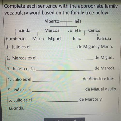 Complete each sentence with the appropriate family

vocabulary word based on the family tree below