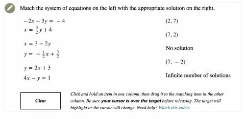 Match the system of equations on the left with the appropriate solution on the right?