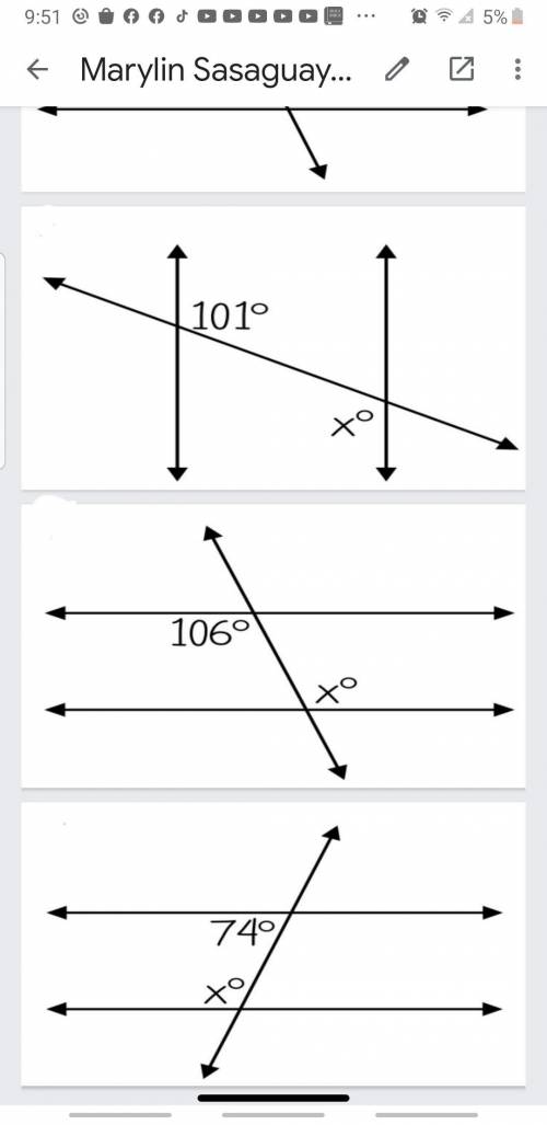 Find each missing measurement of the angle, and determine the name of the angle