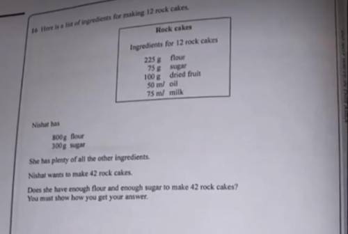 here is a list of ingredients for making 12 rock cakes nihay wants to make 42 cakes does she have e