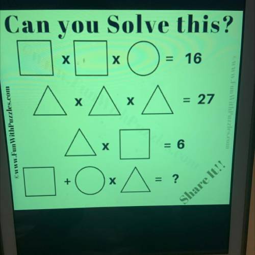Can you Solve this?

O
х
х
= 16
х
х
= 27
www.Fun With Puzzles.com
www.un With Puzzle.com
= 6
AI
-