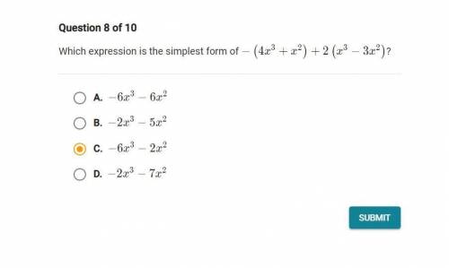 FOR BRAINLIEST! which expression is the simplest form of - (4x^3+x^2) + 2(x^3-3x^2)?