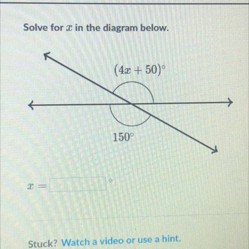 HELP ASAP I HAVE TO GET IT DONE!! 
Solve for x in the diagram below