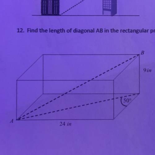 Find the length of a diagonal AB in the rectangular prism