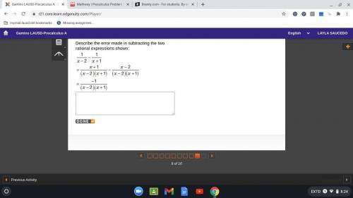 Describe the error made in subtracting the two rational expressions shown