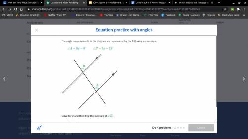 Solve for x and then find the measure of angle, B