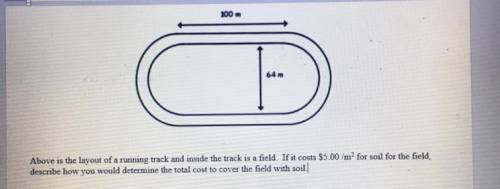 Above is the layout of a running track and inside the track is a field. If it costs $5.00 /m2 for s