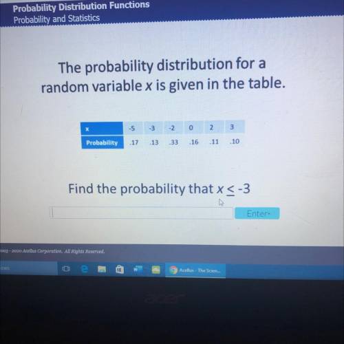 Probability and Statistics

IS
The probability distribution for a
random variable x is given in th