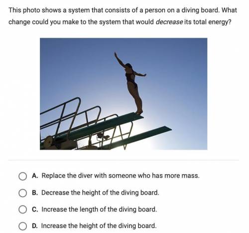 The photo shows a system that consists of a person on a diving board. What change could you make to