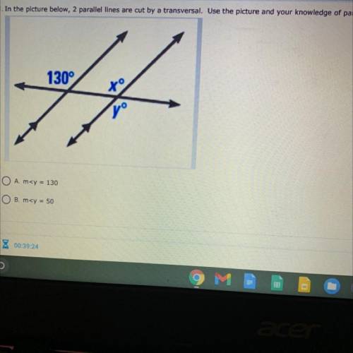 1. In the picture below, 2 parallel lines are cut by a transversal. Use the picture and your knowle
