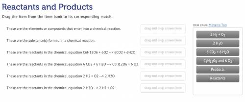 Reactants and Products
Drag the item from the item bank to its corresponding match.