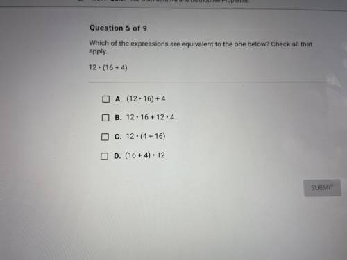 Which of the following expressions are equivalent to the one below? 12x-(16+4) MULTIPLE CHOICES