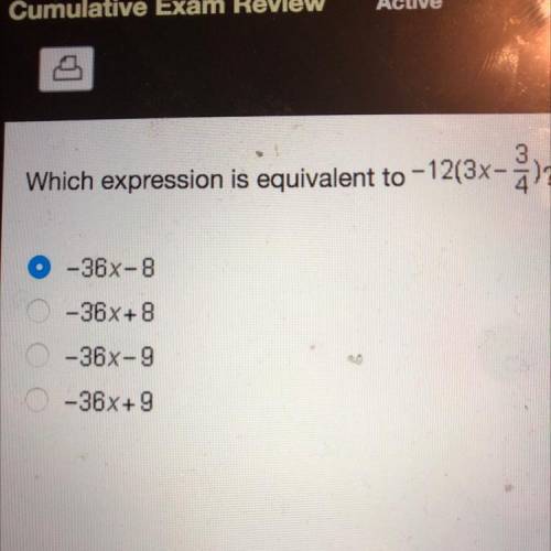 Which expression is equivalent to -12(3x-3/4?