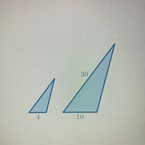 The two triangles displayed are scaled copies of one another. Find the scale factor