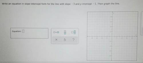 Write an equation in slope-intercept form for the line with slope -3 and y-intercept -1. Then graph