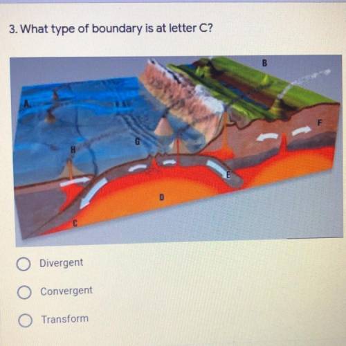 What type of boundary is at letter C?
O Divergent
O Convergent
O Transform