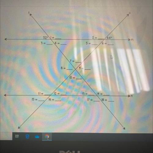 Determine the measure of each of the labeled angles given that lines m and n are parallel