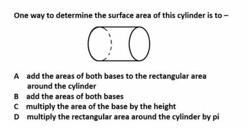One way to determine the surface area of this cylinder is to -