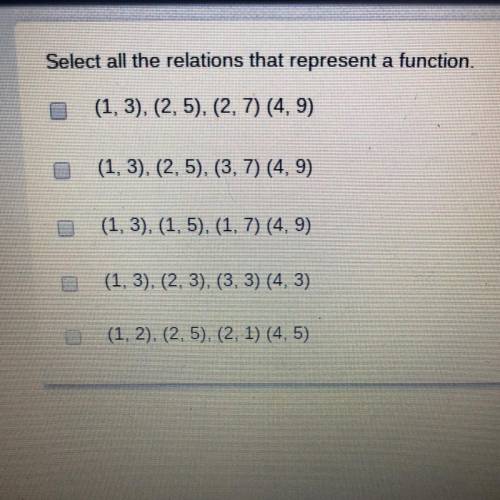 Select all the relations that represent a function.