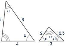 Two similar triangles are shown below:

Which two sets of angles are corresponding angles?
∠a and