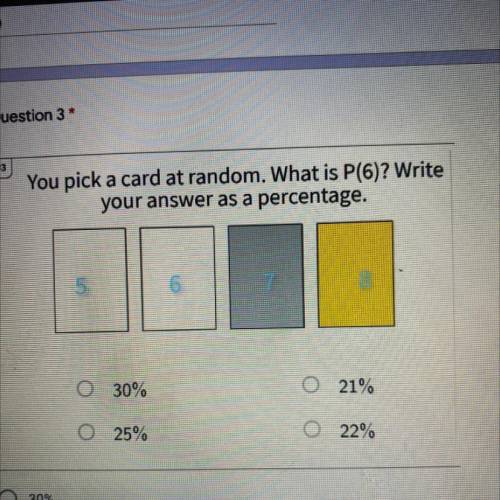 You pick a card at random. What is P(6)? Write
your answer as a percentage.