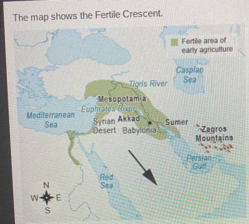 The map shows the Fertile Crescent.

Which physical feature is the arrow pointing to on the
map?
e