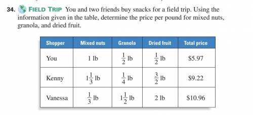 You and two friends buy snacks for a field trip. Using the

information given in the table, determ