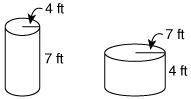 Which statement best describes the relationship between the two cylinders shown below? (Use 3.14 fo