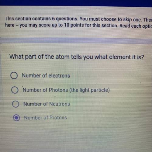 What part of the atom tells you what element it is?

Number of electrons
Number of Photons (the li