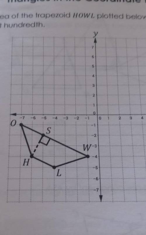 Find the area of the trapezoid HOWL plotted below. round your answer to the nearest hundreth.
