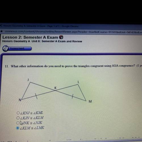 What other information do you need in order to prove

the triangles congruent using ASA congruence