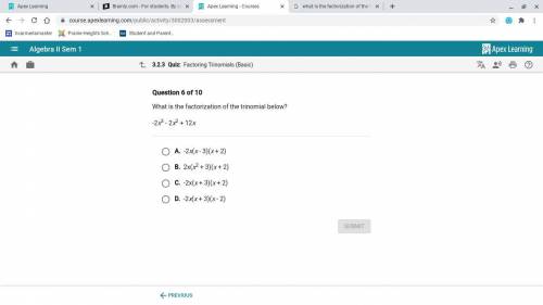 What is the factorization of the trinomial below -2x^3-2x^2+12x