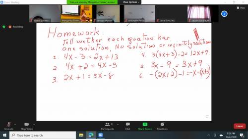 Answer all 6 , one solution , no solution or infinite solution