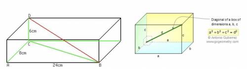 Find the diagonal of the box using the Pythagorean Theorem.
