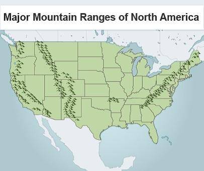 Examine the map of North American mountain ranges.

A map titled Major Mountain Ranges of North Am