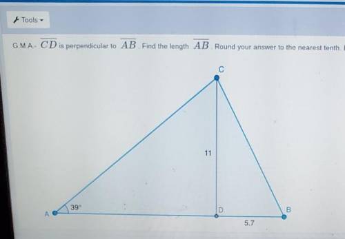 CD is perpendicular to AB. Find the length AB. Round your answer to the nearest tenth.