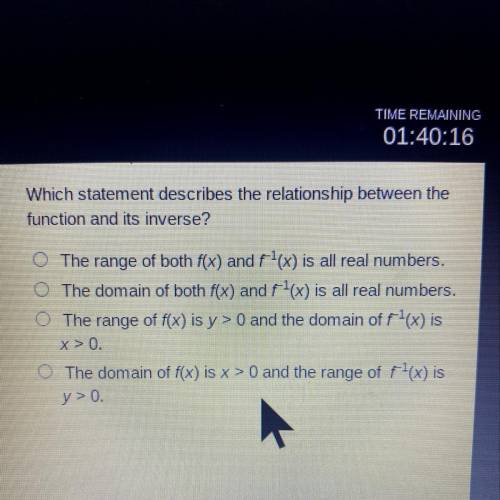Which statement describes the relationship between the

 
function and its inverse?
The range of bo