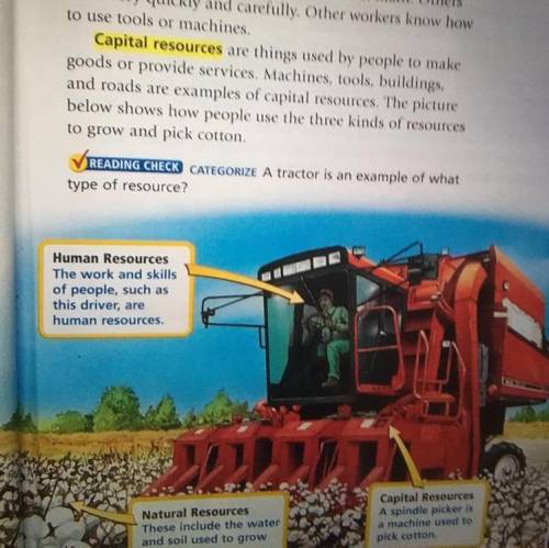 Someone help me with this question please!!! A tractor is an example of what type of resource?